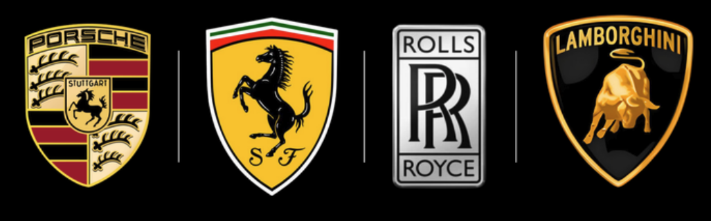 Porsche, Ferrari, Rolls-Royce, Lamborghini
